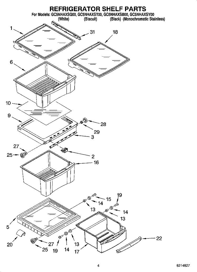 REFRIGERATOR SHELF PARTS Diagram and Parts List for GC5NHAXSY00  Whirlpool Refrigerator