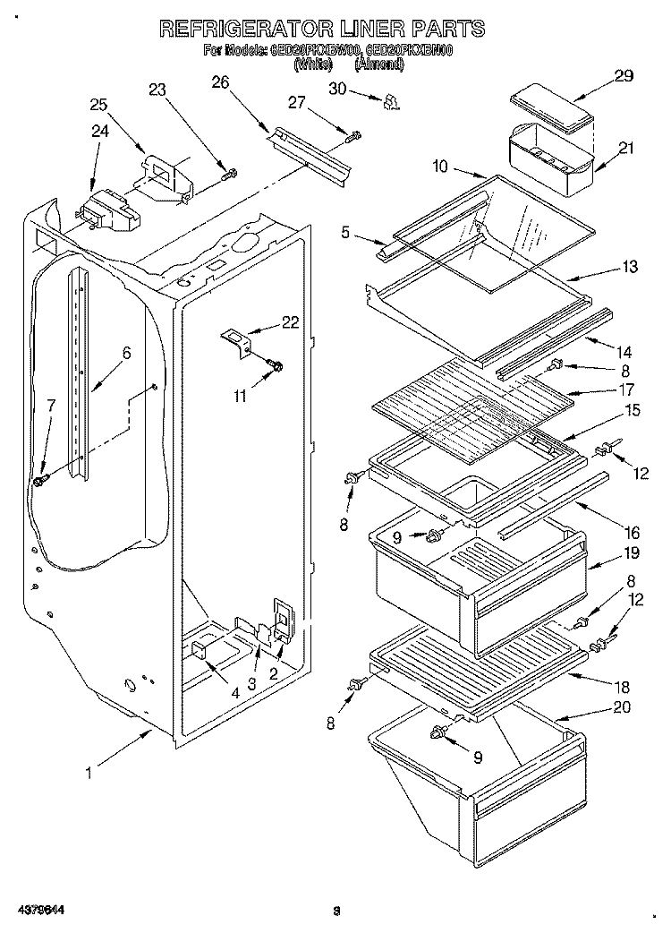 REFRIGERATOR LINER Diagram and Parts List for 6ED20PKXBW00  Whirlpool Refrigerator