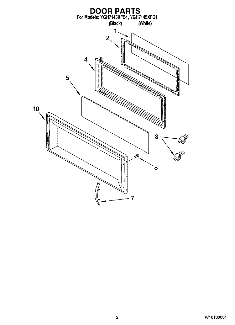 DOOR PARTS Diagram and Parts List for YGH7145XFB1  Whirlpool Microwave