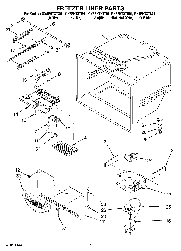 FREEZER LINER PARTS Diagram and Parts List for GX5FHTXTS01  Whirlpool Refrigerator