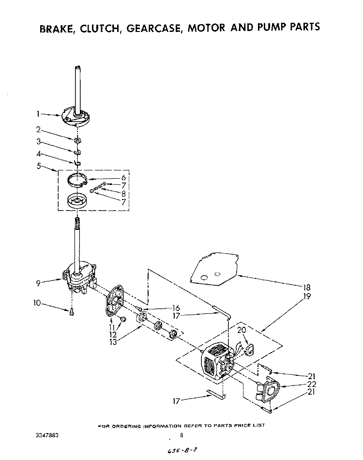 BRAKE, CLUTCH, GEARCASE, MOTOR AND PUMP Diagram and Parts List for LA5500XSW0  Whirlpool Washer