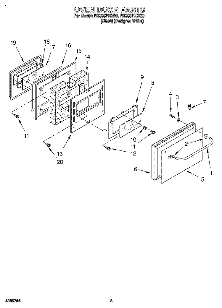 OVEN DOOR Diagram and Parts List for RS386PXBB0  Whirlpool Range
