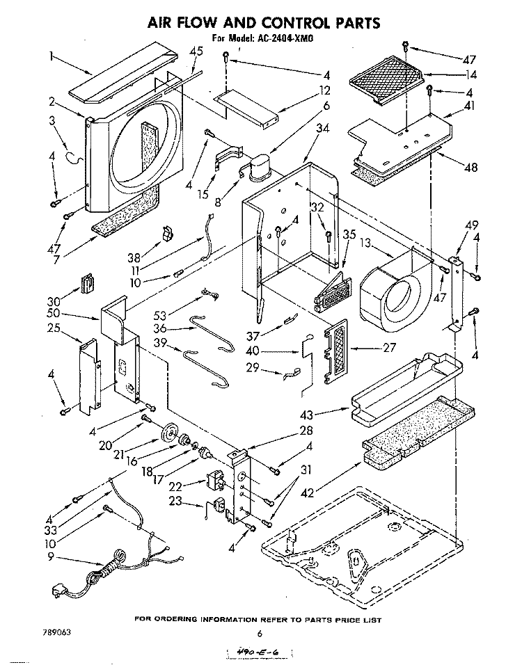AIRFLOW AND CONTROL Diagram and Parts List for AC2404XM0  Whirlpool Air Conditioner