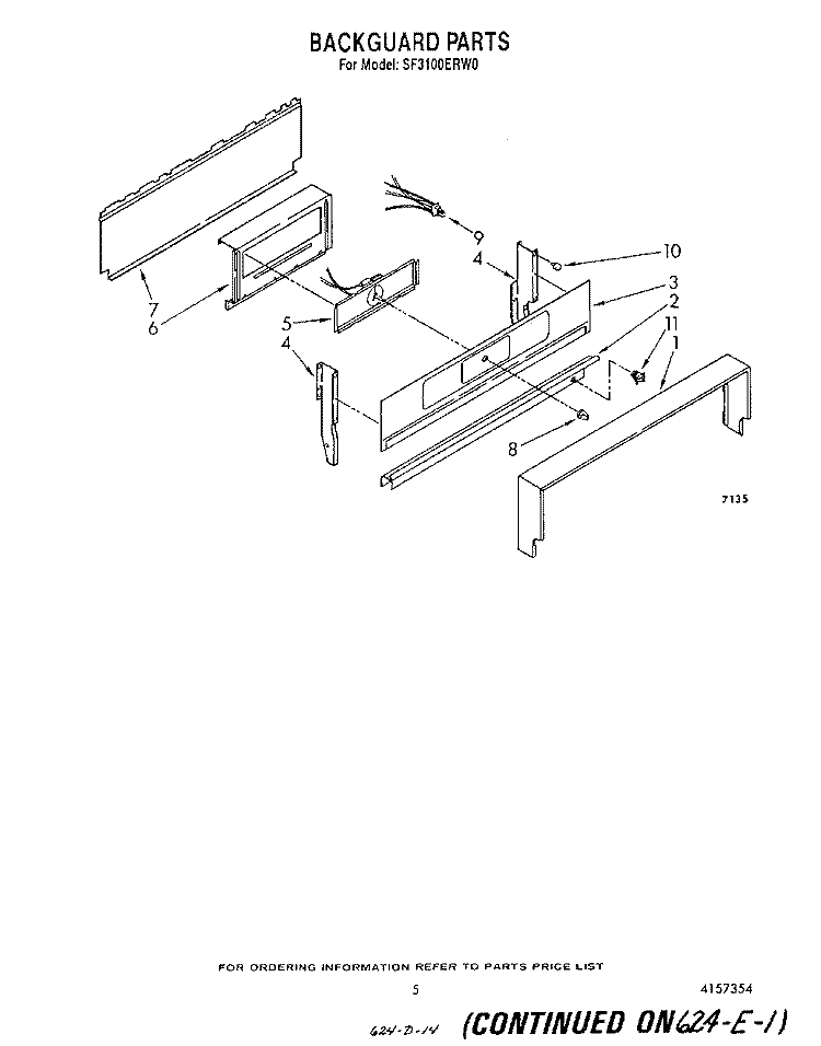 BACKGUARD Diagram and Parts List for SF3100ERW0  Whirlpool Range