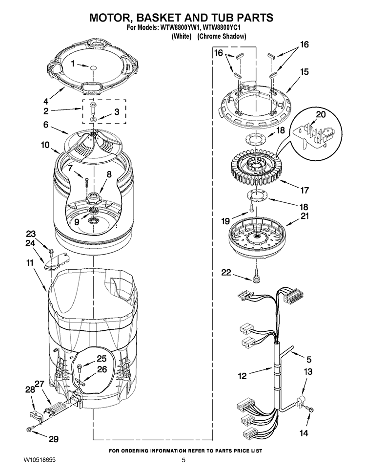 MOTOR, BASKET AND TUB PARTS Diagram and Parts List for WTW8800YW1  Whirlpool Washer