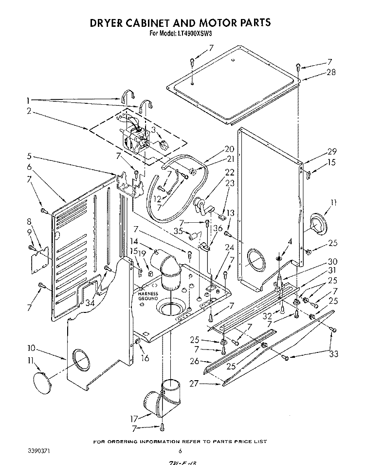 DRYER CABINET AND MOTOR Diagram and Parts List for LT4900XSW3  Whirlpool Washer Dryer Combo