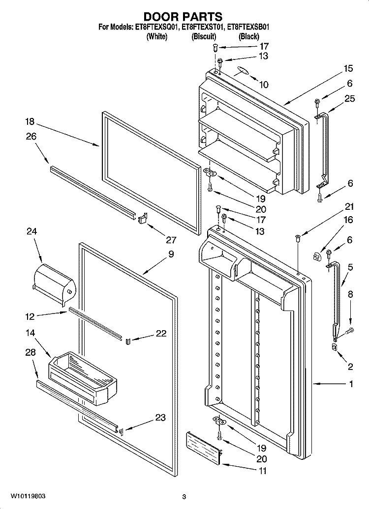 DOOR PARTS Diagram and Parts List for ET8FTEXSQ01  Whirlpool Refrigerator