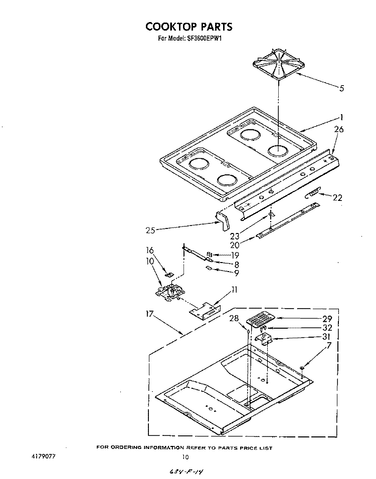 COOK TOP Diagram and Parts List for SF3600EPW1  Whirlpool Range