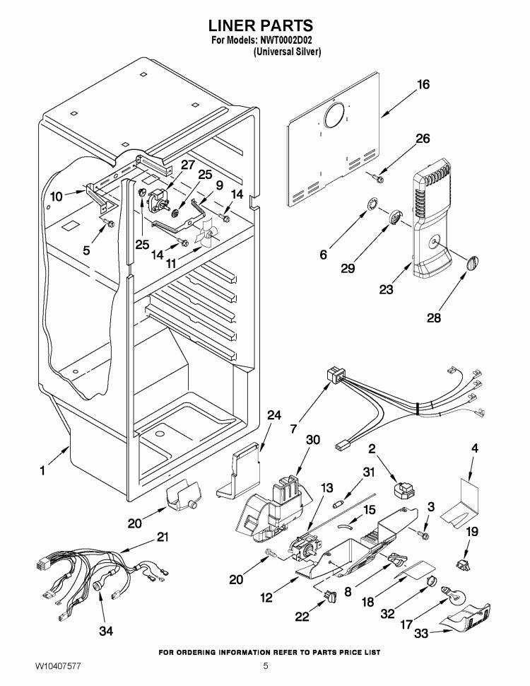 LINER PARTS Diagram and Parts List for NWT0002D02  Whirlpool Refrigerator