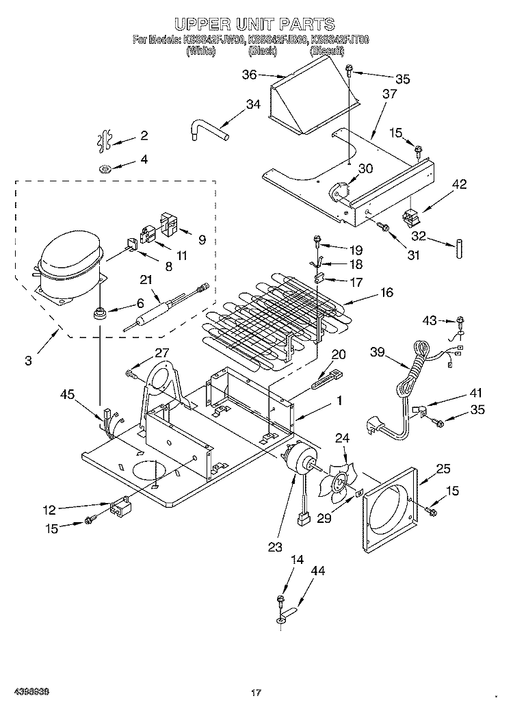 UPPER UNIT Diagram and Parts List for KSSS42FJB00  KitchenAid Refrigerator