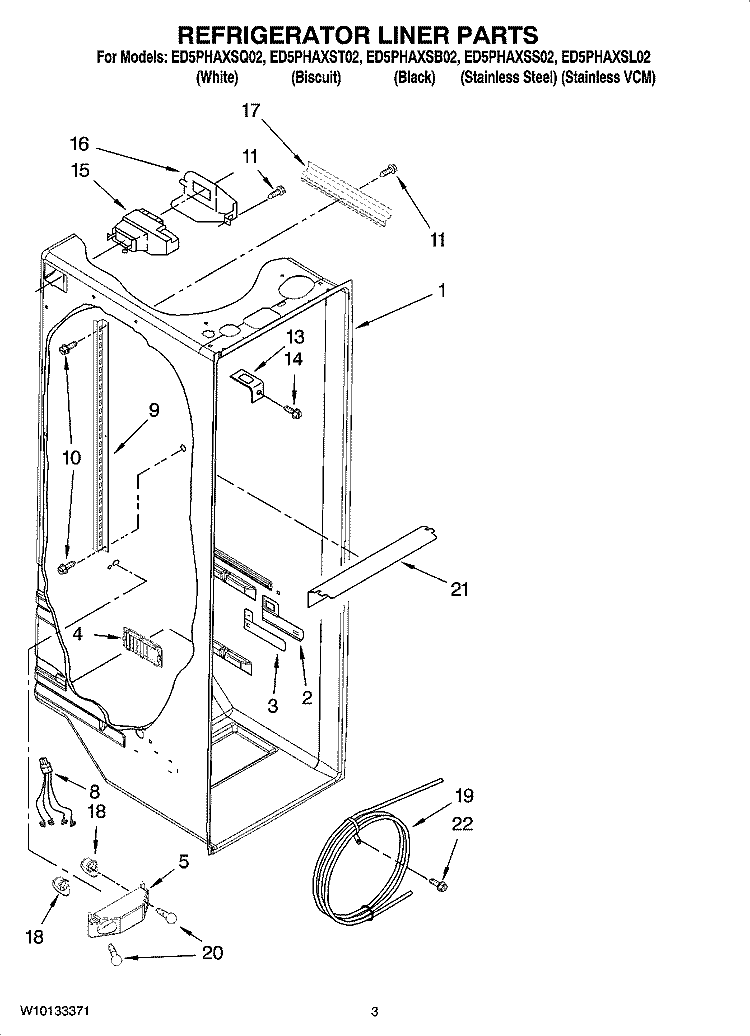 REFRIGERATOR LINER PARTS Diagram and Parts List for ED5PHAXSB02  Whirlpool Refrigerator