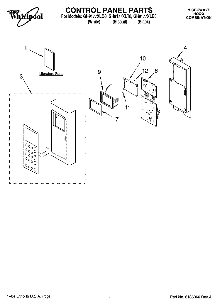CONTROL PANEL PARTS Diagram and Parts List for GH9177XLB0  Whirlpool Microwave