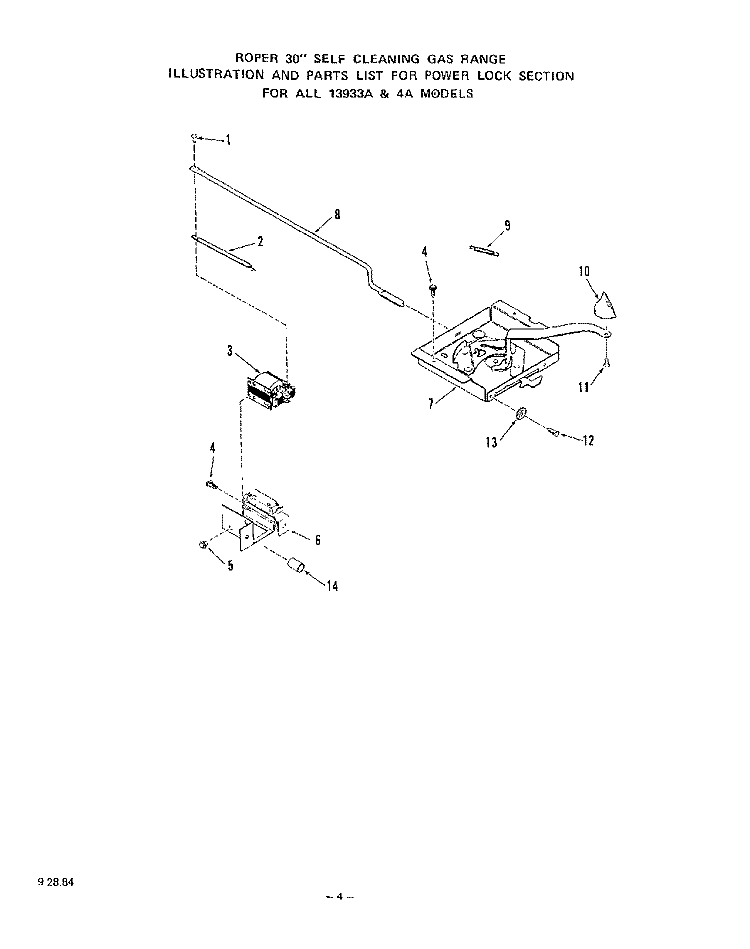 BURNER Diagram and Parts List for 1393W4A  Roper Range
