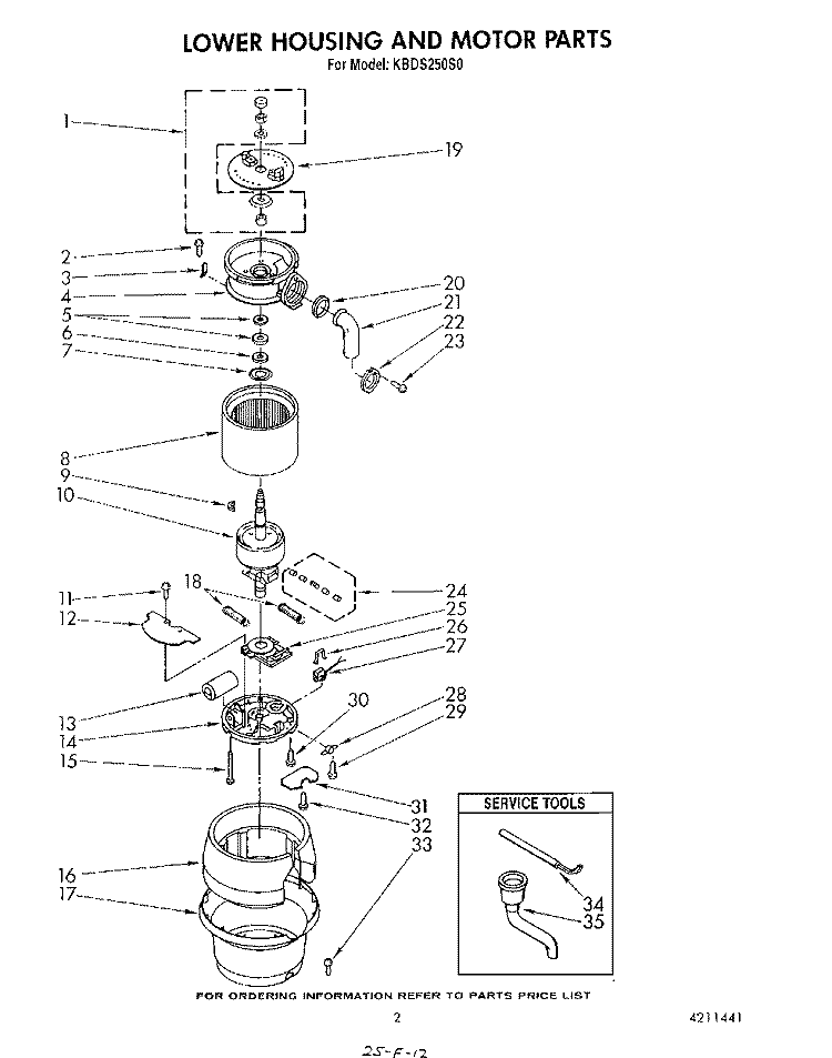 SECTION Diagram and Parts List for KBDS250S0  KitchenAid Food Waste Disposer