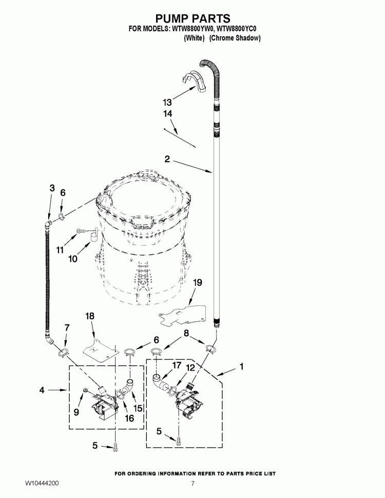 PUMP PARTS Diagram and Parts List for WTW8800YC0  Whirlpool Washer