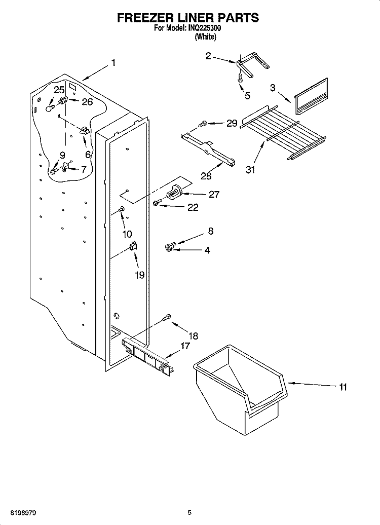FREEZER LINER PARTS Diagram and Parts List for INQ225300  Inglis Refrigerator