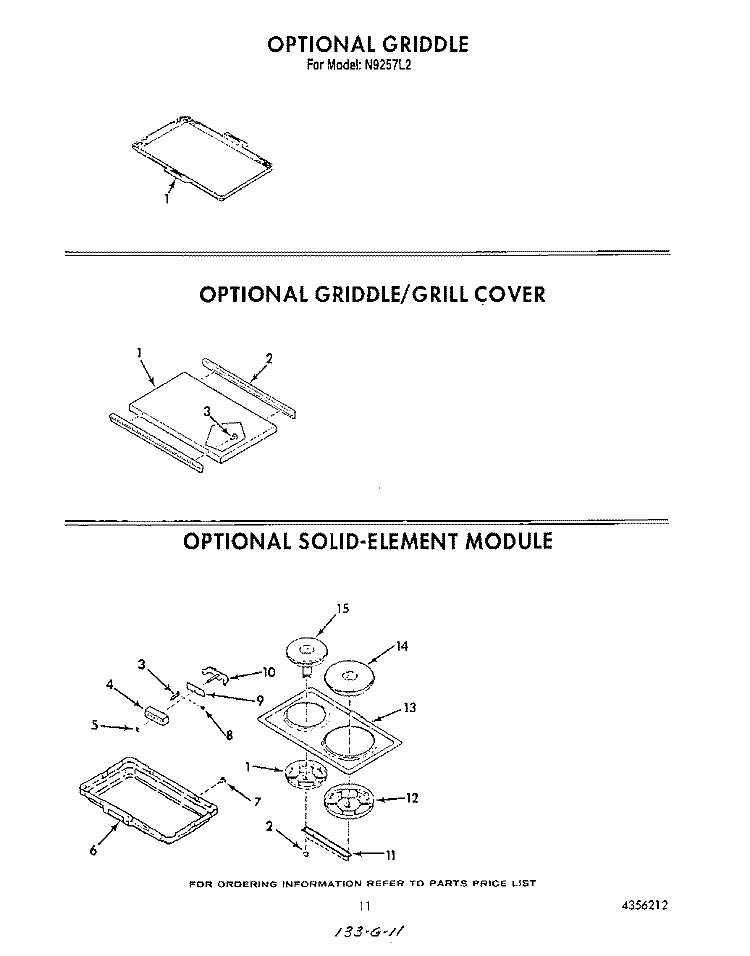 GRIDDLE , GRIDDLE/GRILL COVER Diagram and Parts List for N9257L2  Roper Range