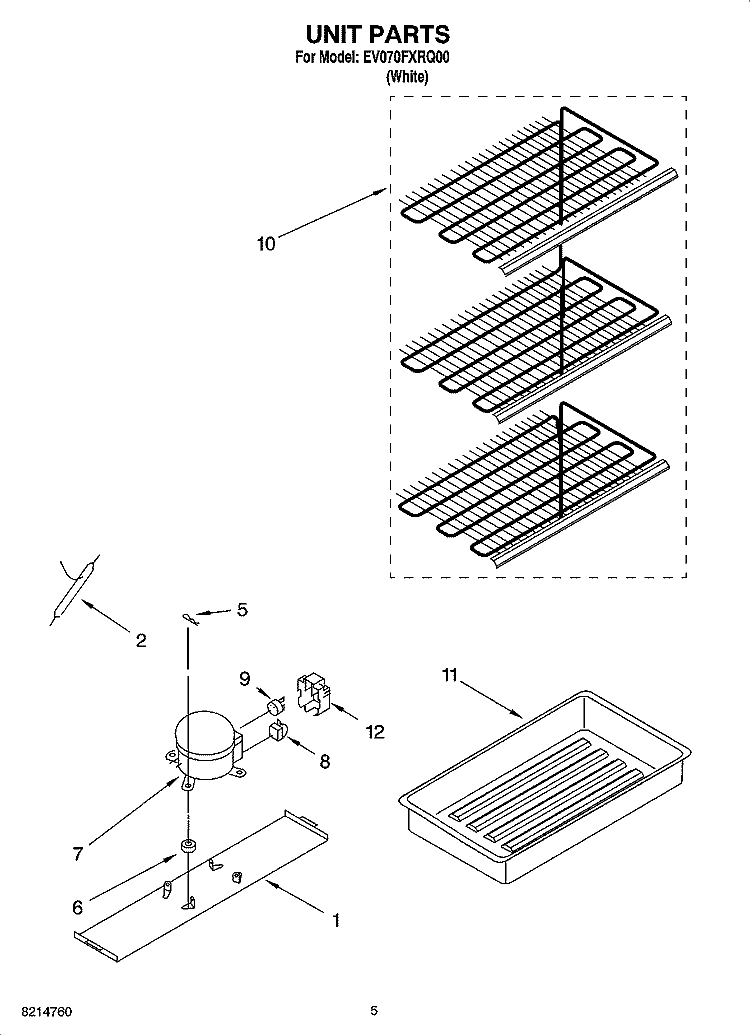 UNIT PARTS Diagram and Parts List for EV070FXRQ00  Whirlpool Freezer