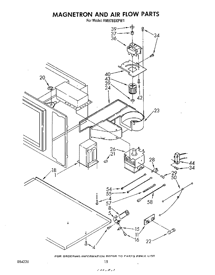 MAGNETRON AND AIRFLOW Diagram and Parts List for RM978BXPW1  Whirlpool Microwave Oven Combo