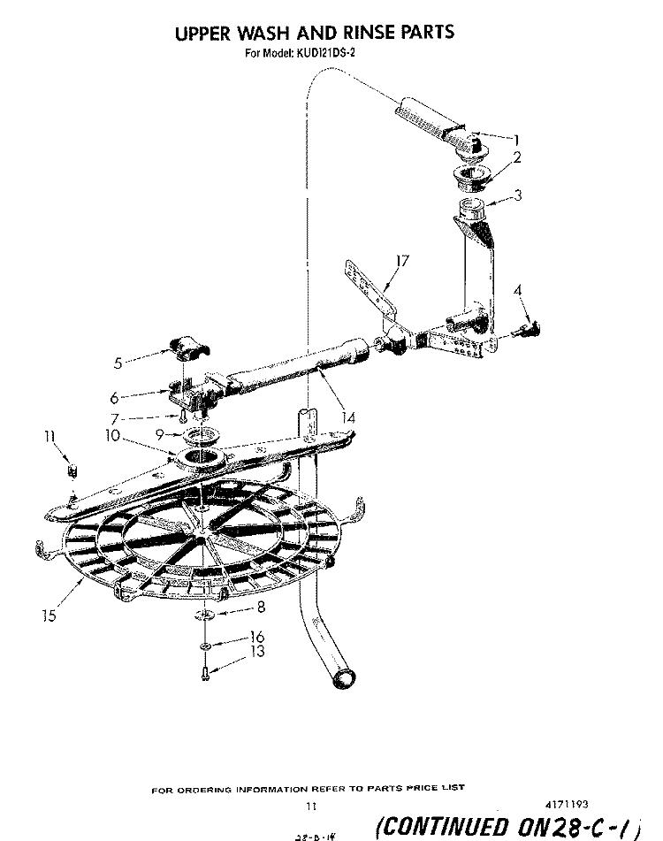UPPER WASH AND RINSE Diagram and Parts List for KUDI21DS2  KitchenAid Dishwasher