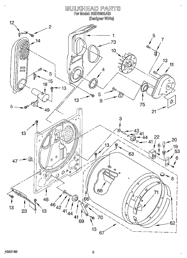 BULKHEAD Diagram and Parts List for SGDS800JQ0  Whirlpool Dryer