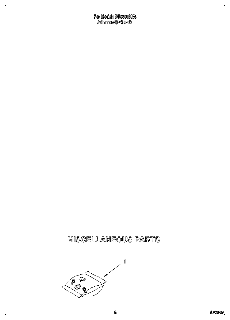 MISCELLANEOUS Diagram and Parts List for DU8500XX4  Whirlpool Dishwasher