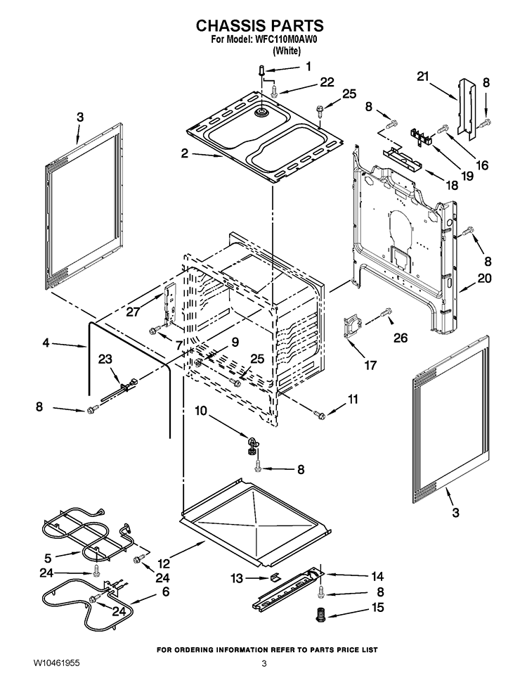 CHASSIS PARTS Diagram and Parts List for WFC110M0AW0  Whirlpool Range