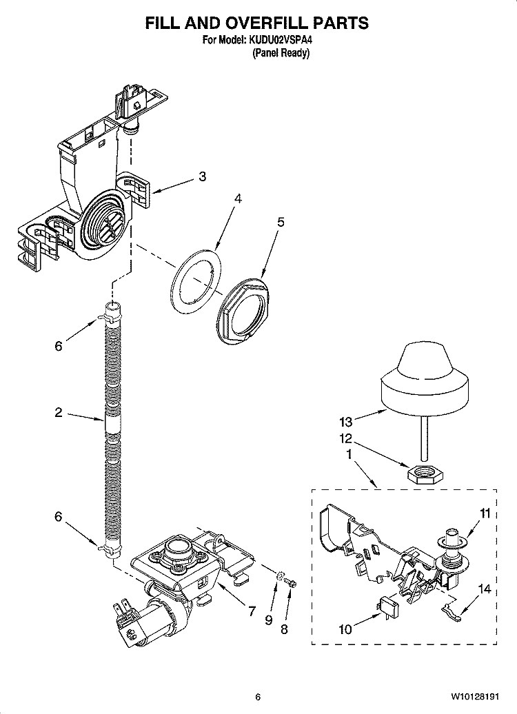FILL AND OVERFILL PARTS Diagram and Parts List for KUDU02VSPA4  KitchenAid Dishwasher