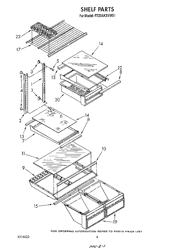 SHELF Diagram and Parts List for RT20AKXVW01  Roper Refrigerator