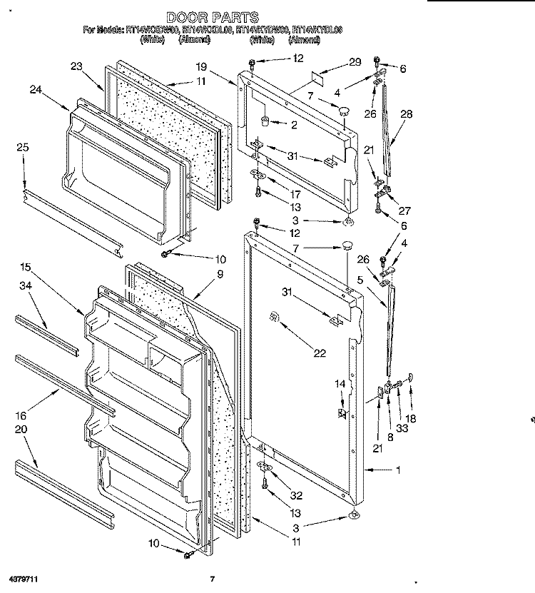 DOOR, LIT/OPTIONAL Diagram and Parts List for RT14VKYDW00  Roper Refrigerator