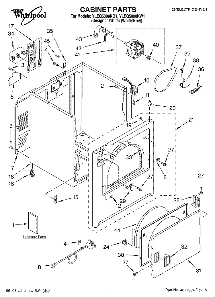 CABINET PARTS Diagram and Parts List for YLEQ5000KQ1  Whirlpool Dryer