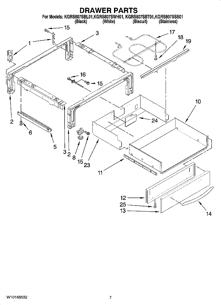 DRAWER PARTS Diagram and Parts List for KGRS807SBL01  KitchenAid Range