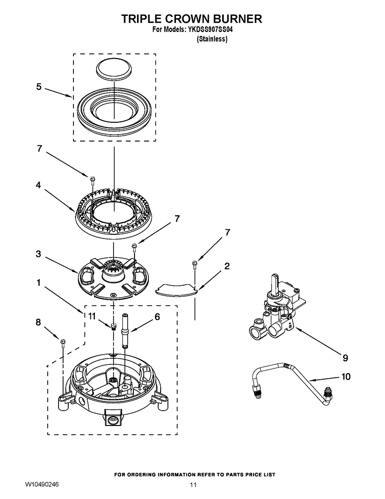 TRIPLE CROWN BURNER Diagram and Parts List for YKDSS907SS04  KitchenAid Range