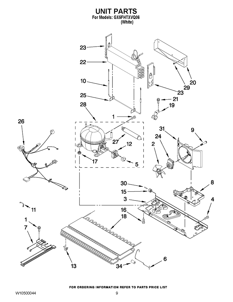 UNIT PARTS Diagram and Parts List for GX5FHTXVQ06  Whirlpool Refrigerator
