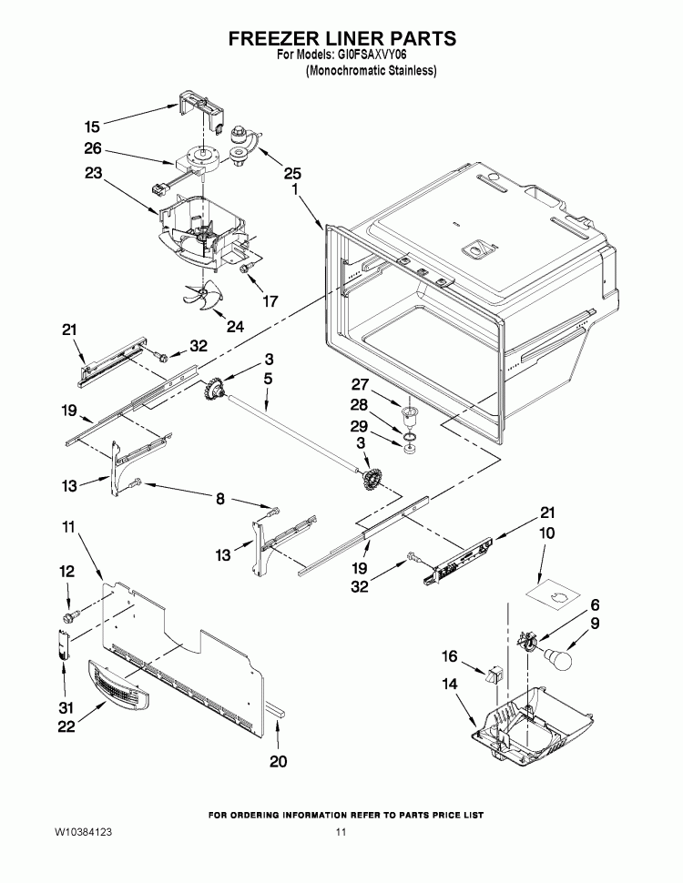 FREEZER LINER PARTS Diagram and Parts List for GI0FSAXVY06  Whirlpool Refrigerator