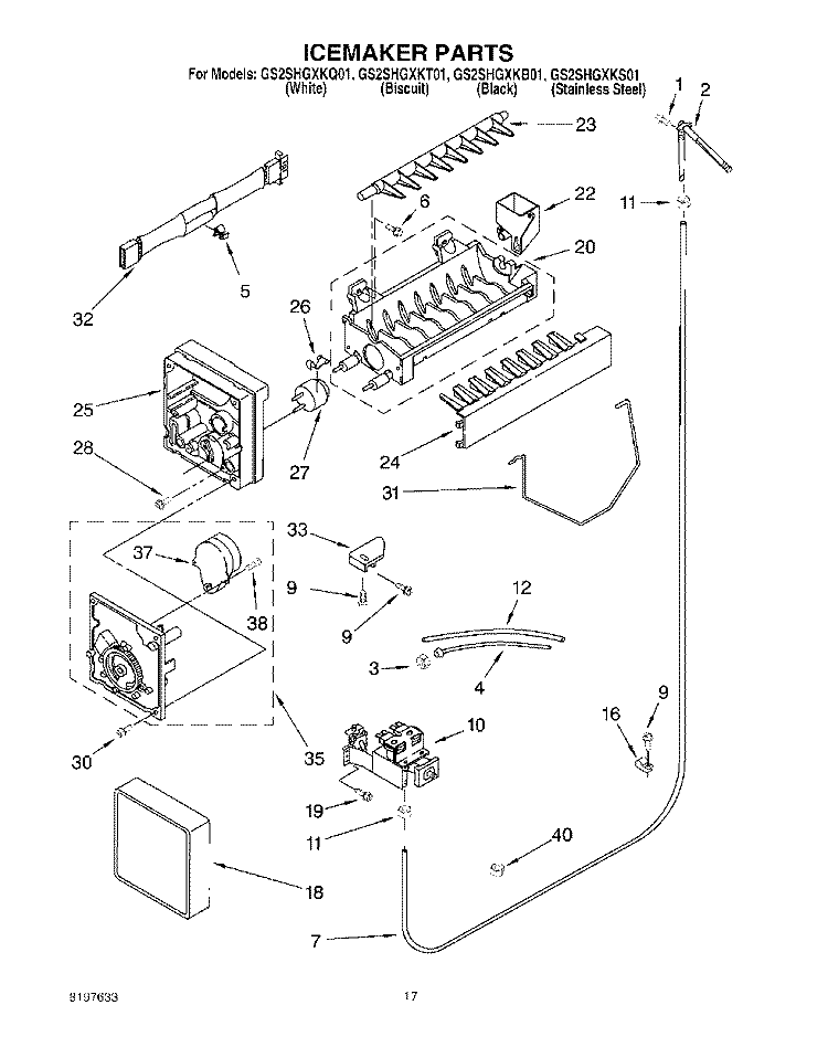 ICEMAKER Diagram and Parts List for GS2SHGXKT01  Whirlpool Refrigerator