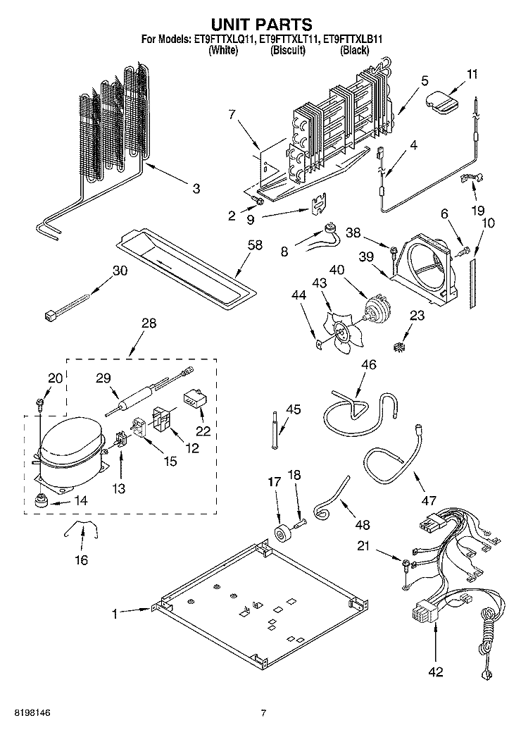 UNIT Diagram and Parts List for ET9FTTXLQ11  Whirlpool Refrigerator