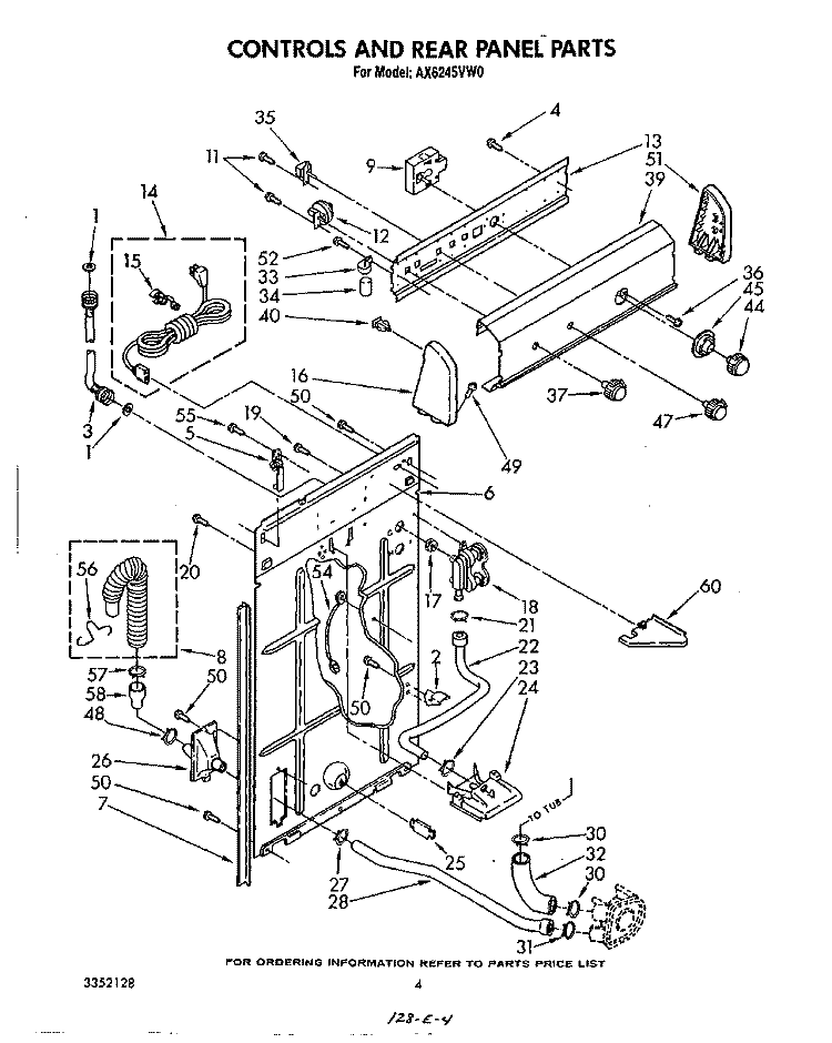 CONTROLS AND REAR PANEL Diagram and Parts List for AX6245VL0  Whirlpool Washer