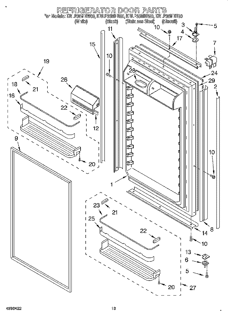 REFRIGERATOR DOOR Diagram and Parts List for KBLP36MHS00  KitchenAid Refrigerator