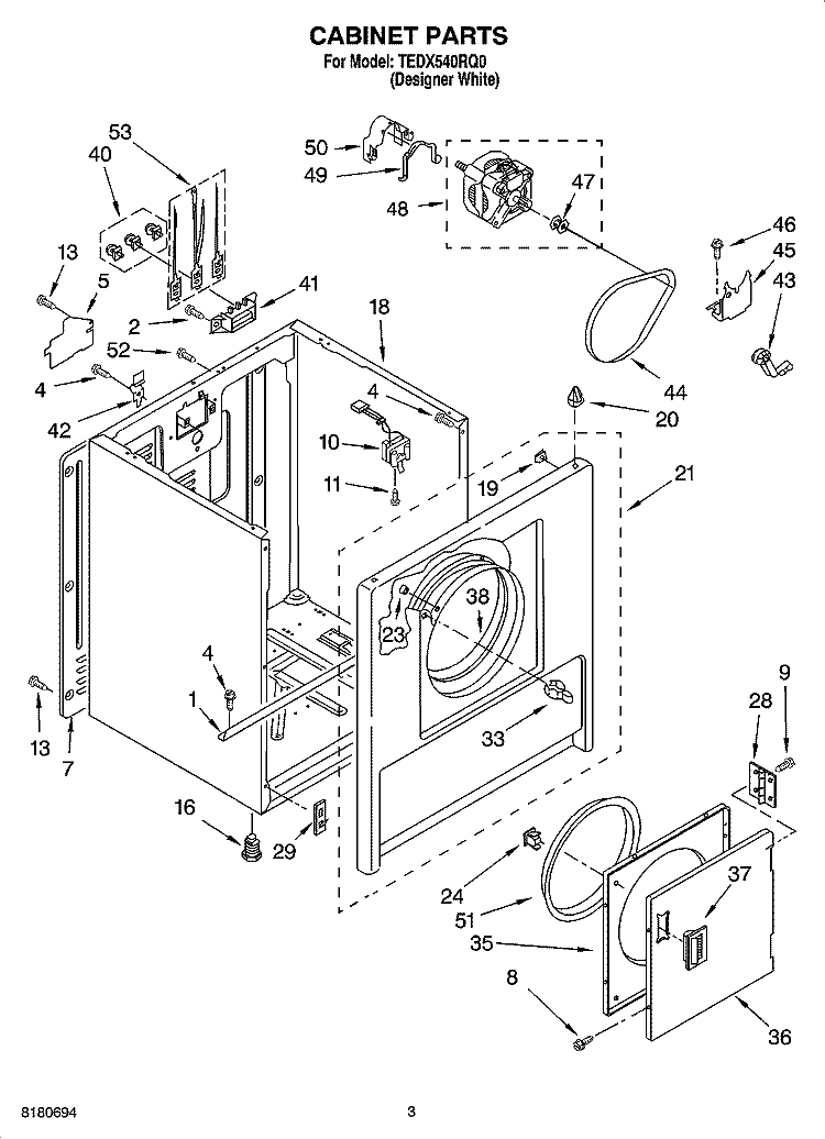CABINET PARTS Diagram and Parts List for TEDX540RQ0  Estate Dryer