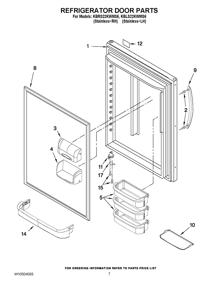 REFRIGERATOR DOOR PARTS Diagram and Parts List for KBRS22KWMS6  KitchenAid Refrigerator