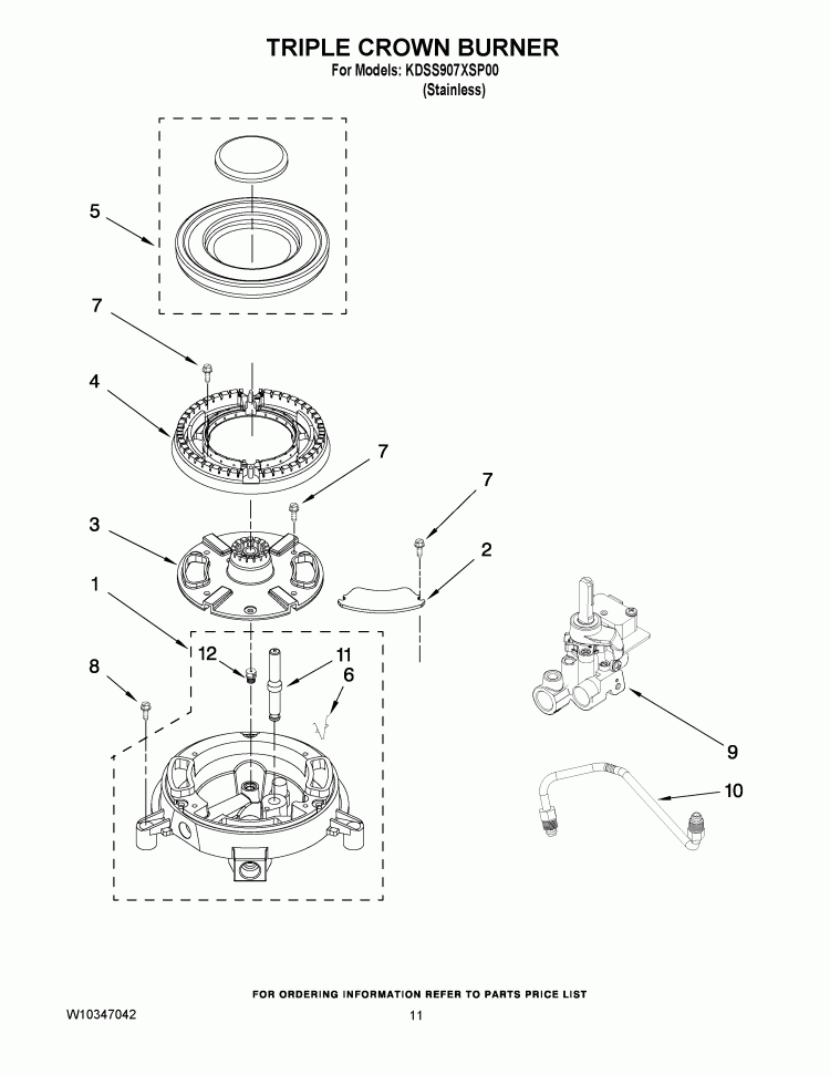 TRIPLE CROWN BURNER Diagram and Parts List for KDSS907XSP00  KitchenAid Range