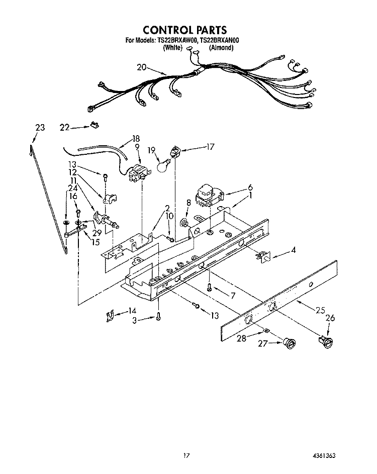CONTROL Diagram and Parts List for TS22BRXAW00  Whirlpool Refrigerator