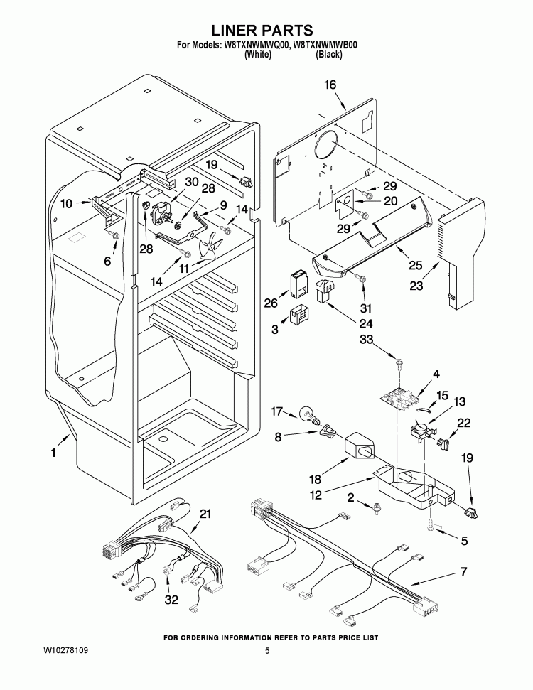 LINER PARTS Diagram and Parts List for W8TXNWMWB00  Whirlpool Refrigerator