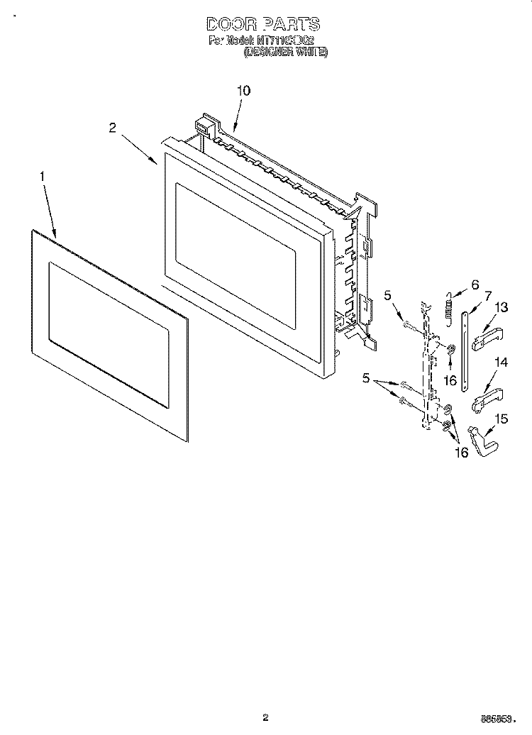 DOOR Diagram and Parts List for MT7116XDQ2  Whirlpool Microwave