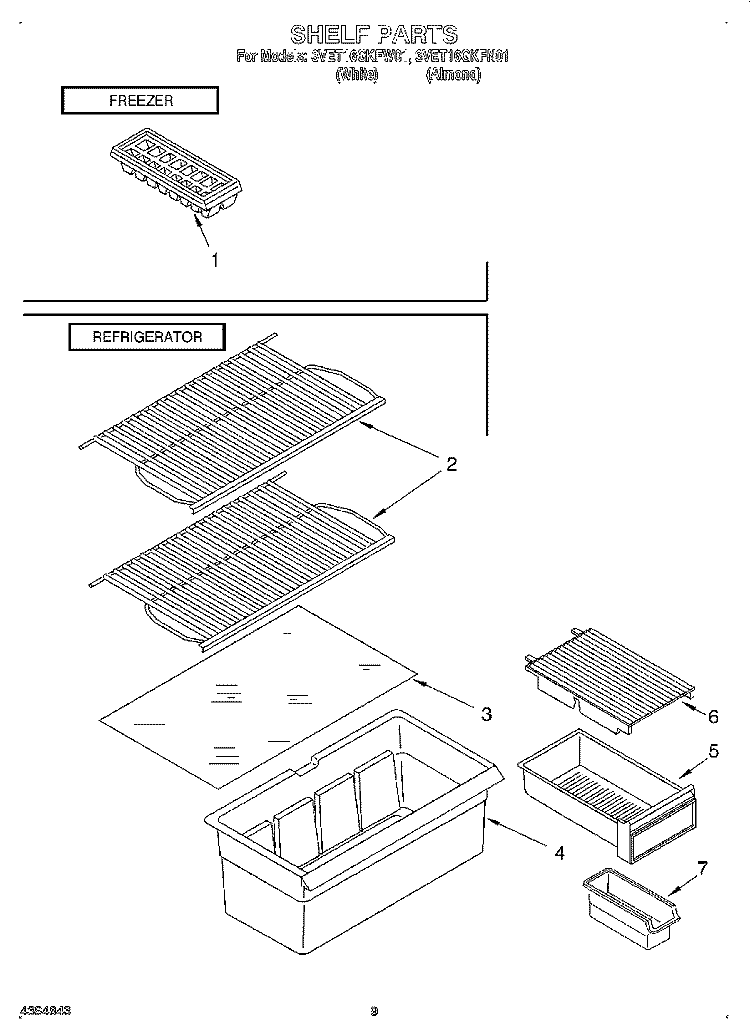 SHELF Diagram and Parts List for 3VET16GKFW01  Whirlpool Refrigerator
