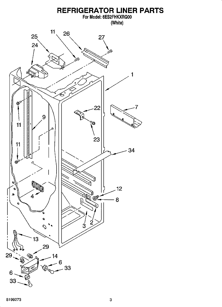 REFRIGERATOR LINER PARTS Diagram and Parts List for 6ES2FHKXRQ00  Whirlpool Refrigerator