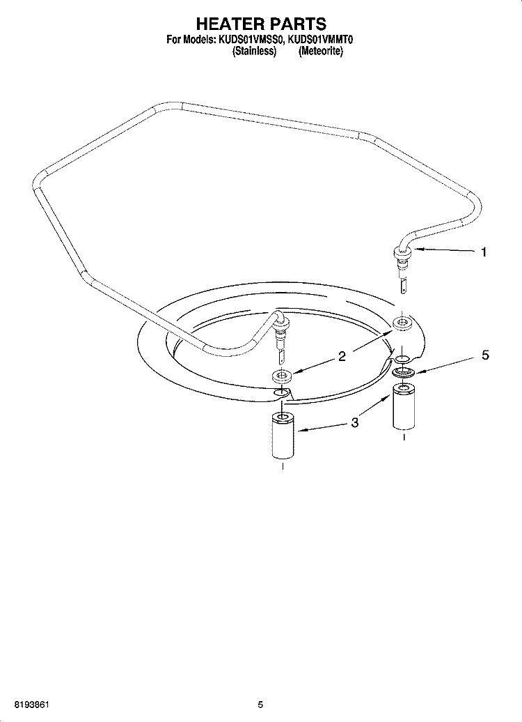 HEATER PARTS Diagram and Parts List for KUDS01VMSS0  KitchenAid Dishwasher