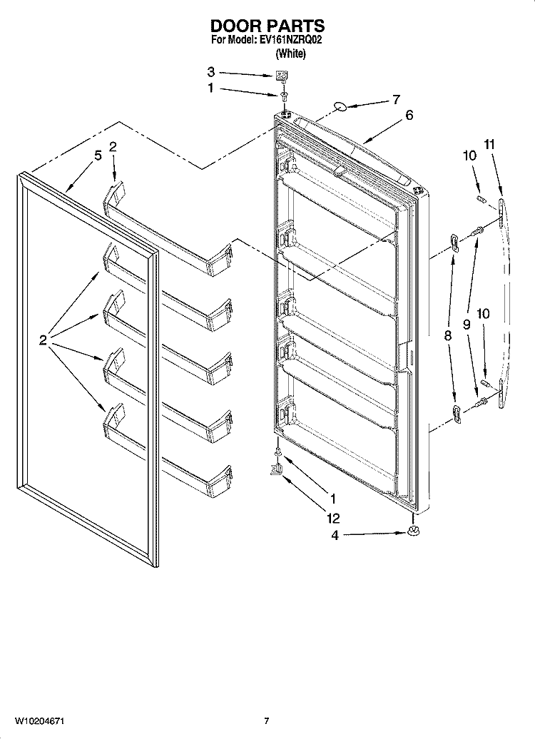DOOR PARTS, OPTIONAL PARTS (NOT INCLUDED) Diagram and Parts List for EV161NZRQ02  Whirlpool Freezer