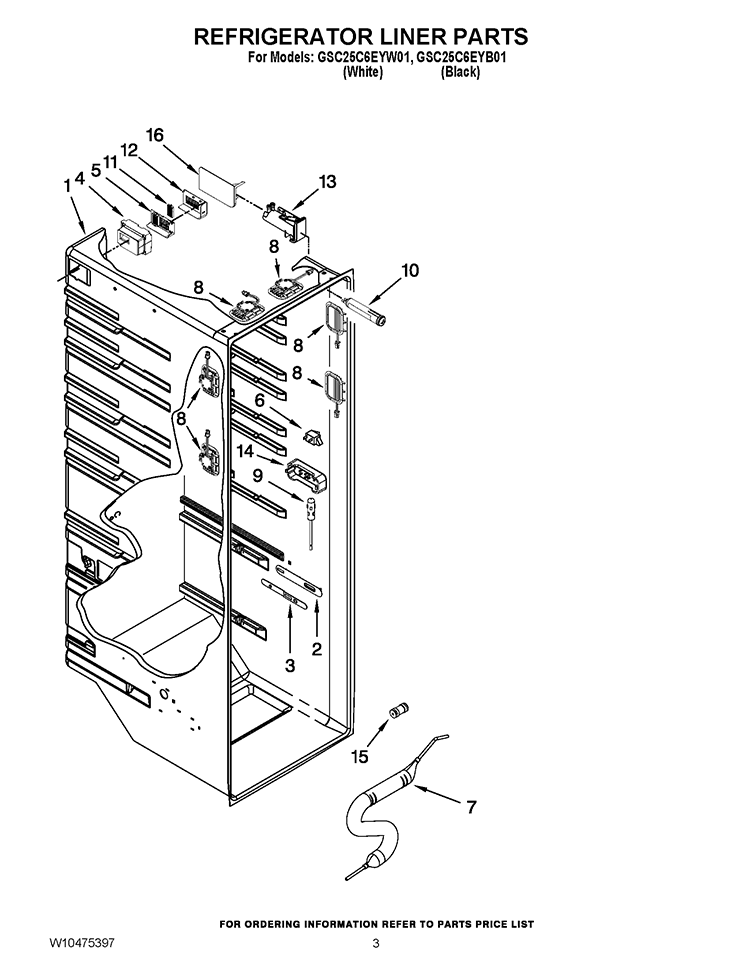 REFRIGERATOR LINER PARTS Diagram and Parts List for GSC25C6EYB01  Whirlpool Refrigerator